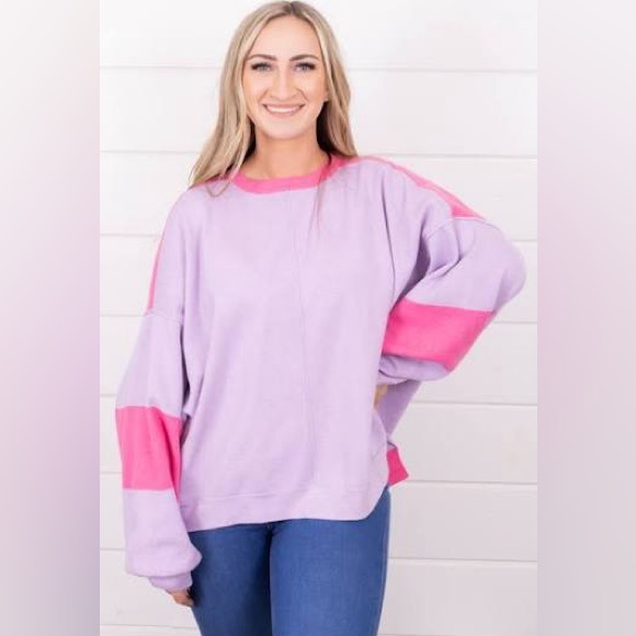 Free People Lavender and Pink Colorblock Pullover Sweatshirt - Picture 2 of 12